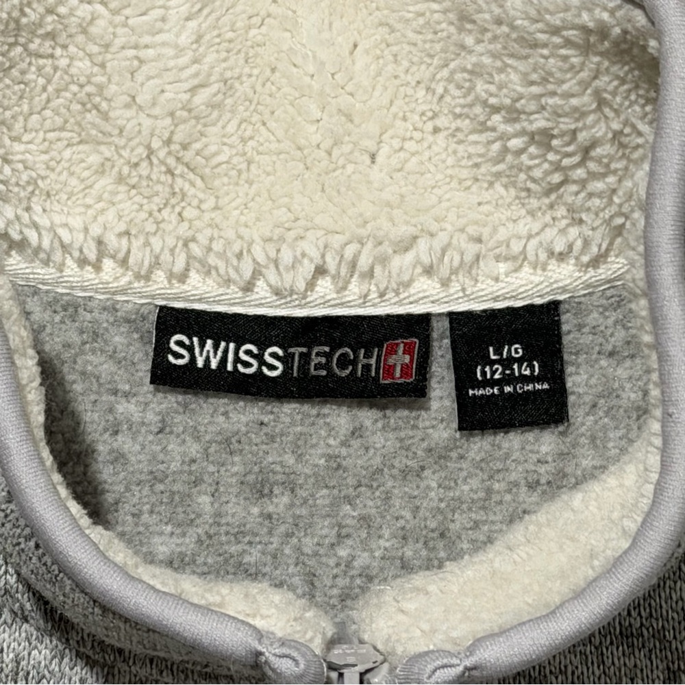 Swiss Tech Women’s Gray Zip-Up Jacket Ivory Fleece Lined Sweater Large (12-14) - Picture 3 of 8